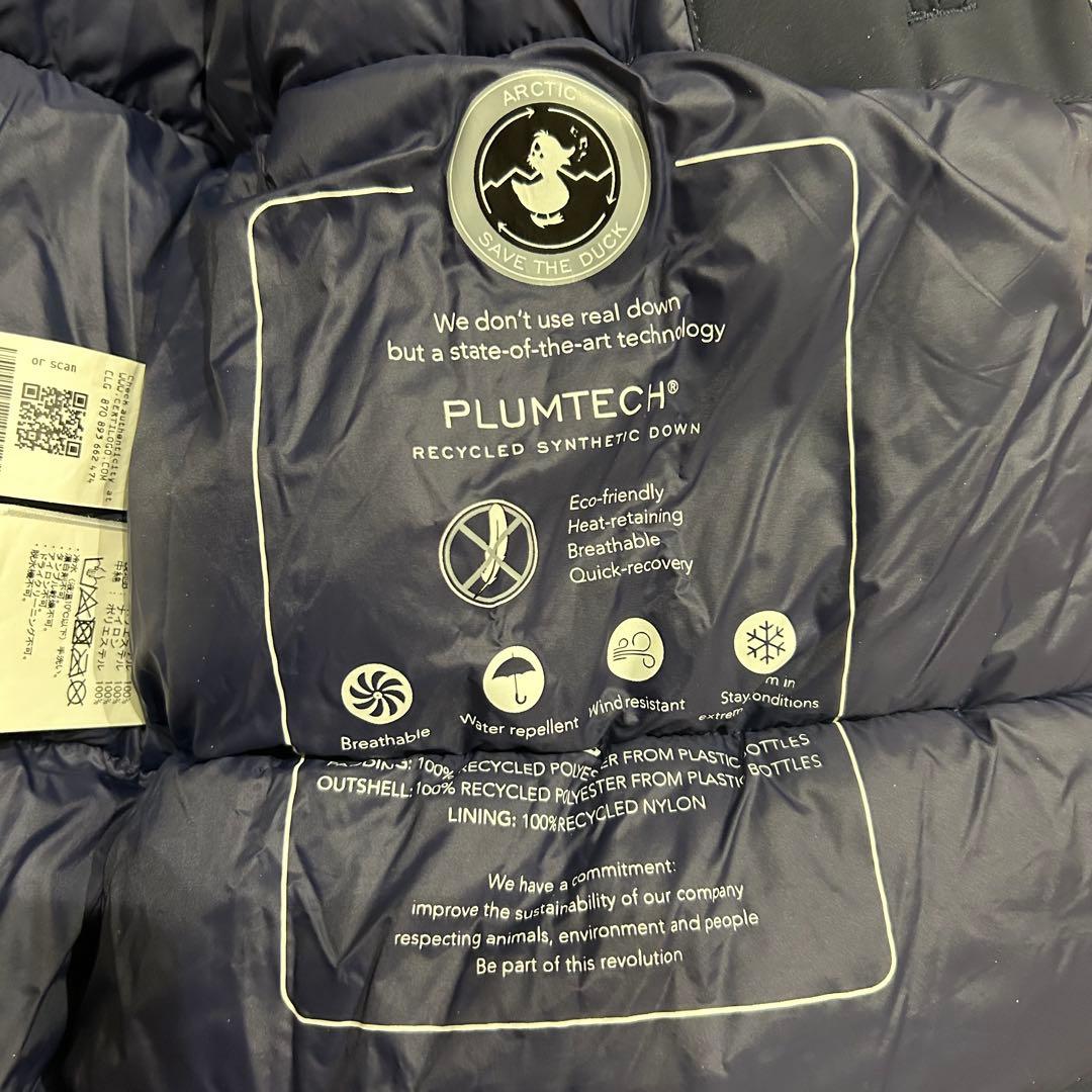 美品 セイブザダック エコダウンジャケット ネイビー　短丈　フード防風　防水