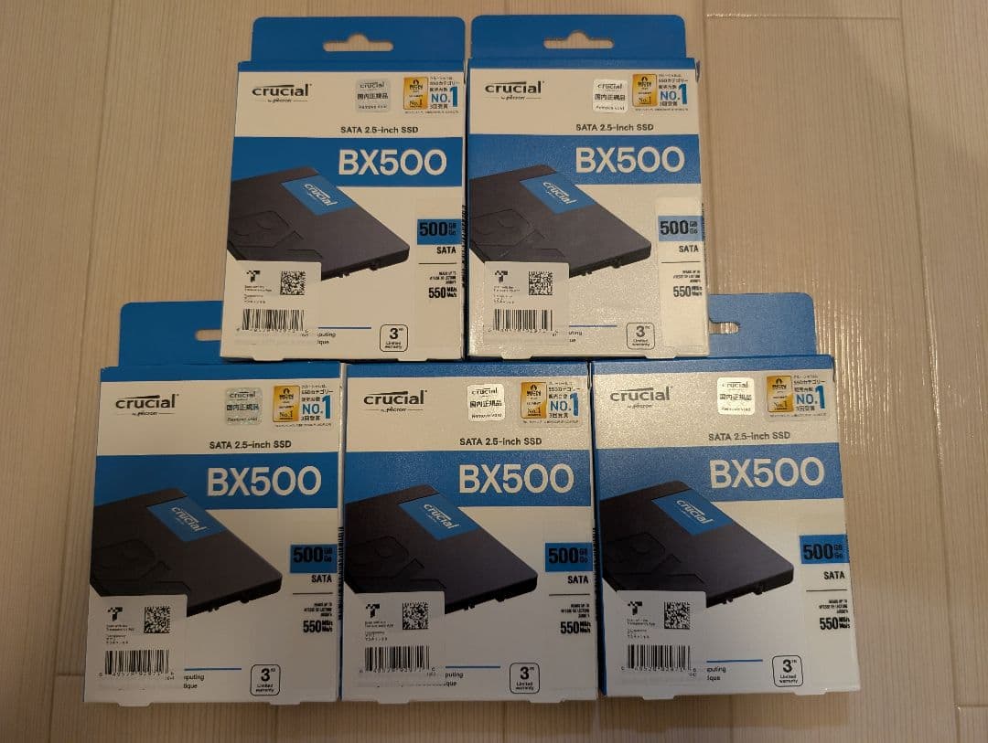 Crucial BX500 500GB SATA SSD　5台