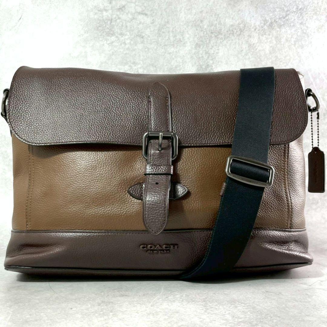 極美品 コーチ ハドソン メッセンジャーバッグ ビジネス A4可 レザー 茶