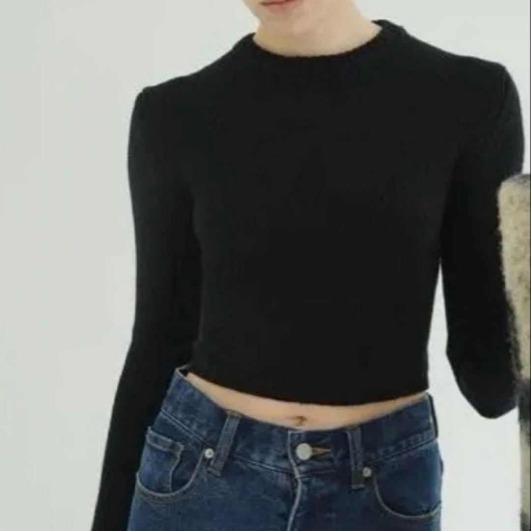 clane コットンショートニット ブラック