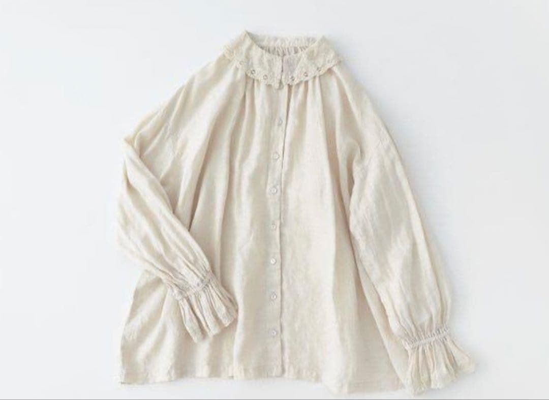 nest robe リネンレース襟ギャザーブラウス