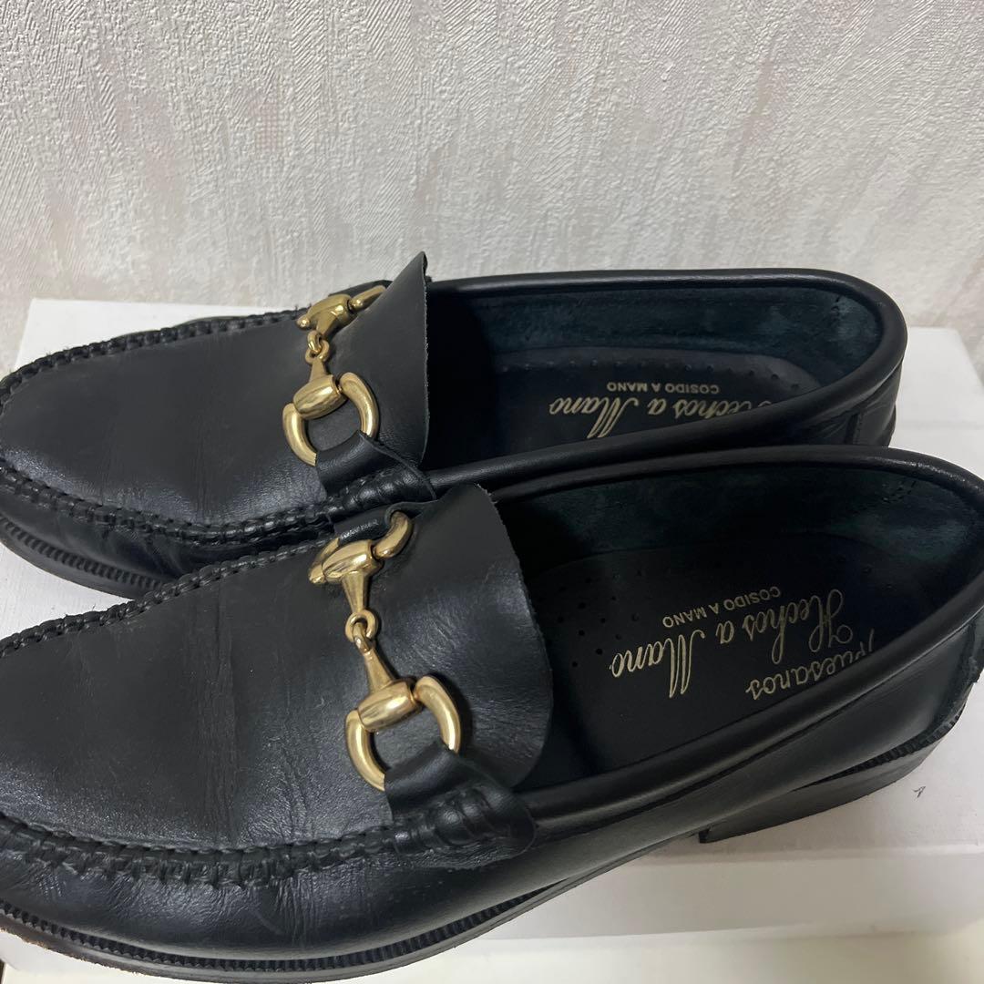 アルテサノスARTESANOSレザービットローファードレスシューズ37ブラック黒