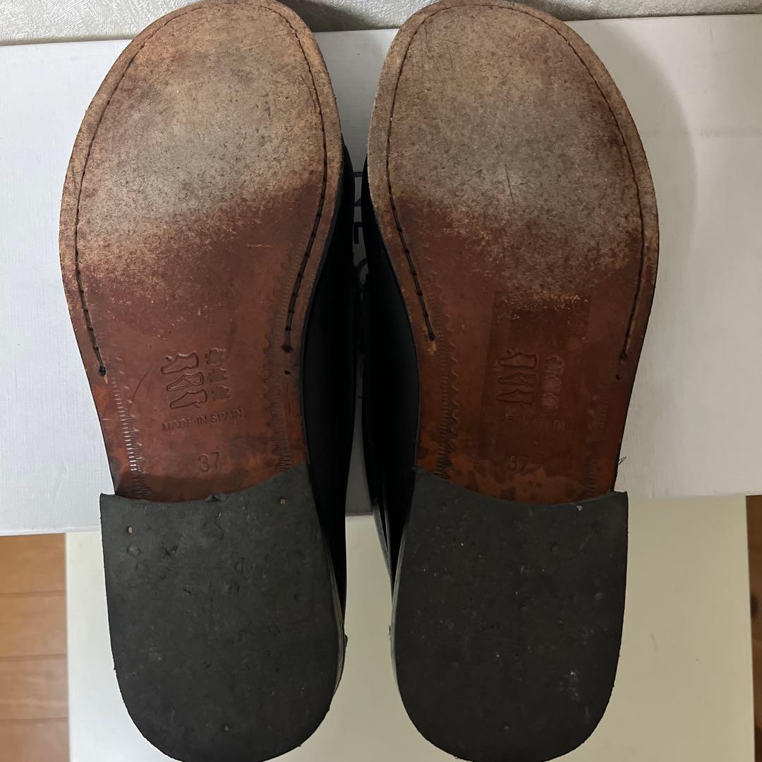 アルテサノスARTESANOSレザービットローファードレスシューズ37ブラック黒