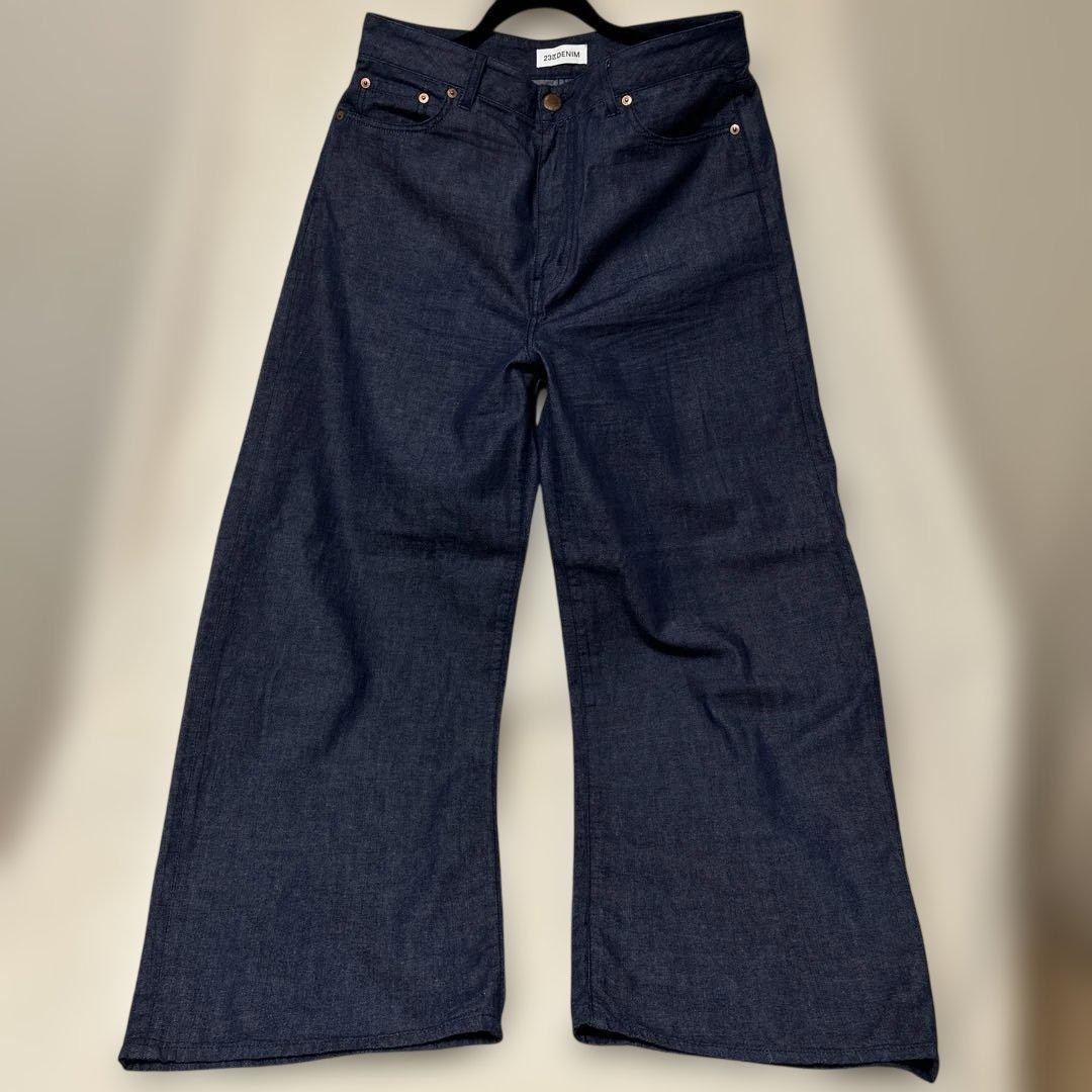 【23区 DENIM 】美品　大きいサイズ46 インディゴ ワイドデニムパンツ