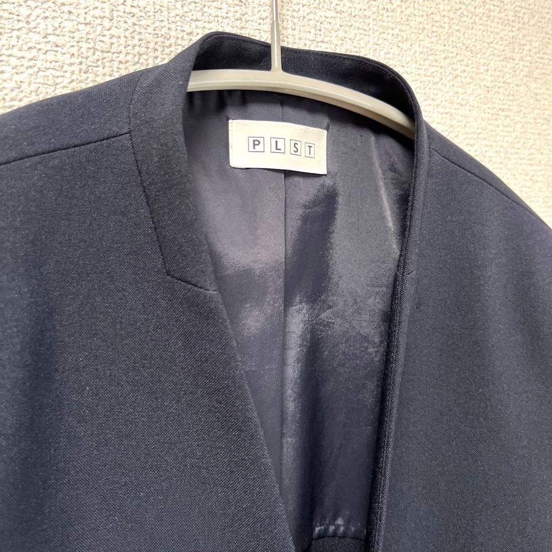 プラステ　セットアップ　スーツ　レディース　ネイビー　ノーカラー 卒業式