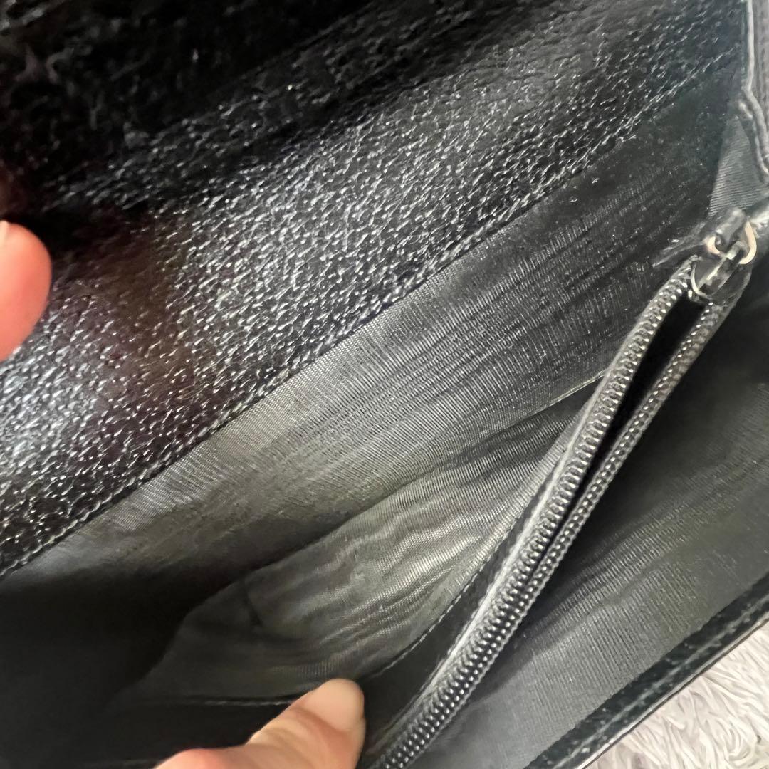 美品✨GUCCI G金具フラップ　レザー　ブラック　長財布　シルバーロゴ　メンズ
