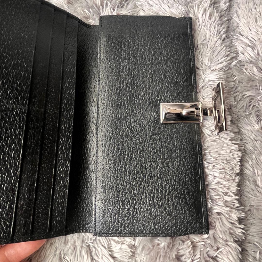 美品✨GUCCI G金具フラップ　レザー　ブラック　長財布　シルバーロゴ　メンズ