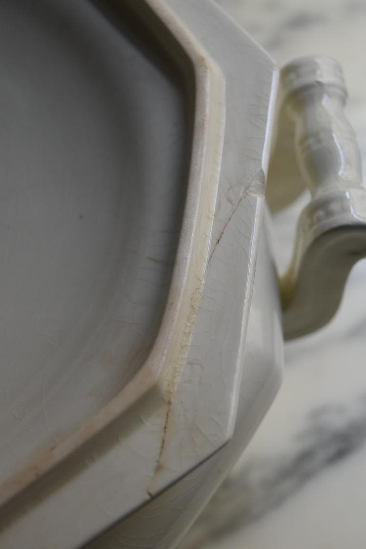 訳有　クレイユモントロー　オクトゴナル　スーピエ　印有　フランスアンティーク金継