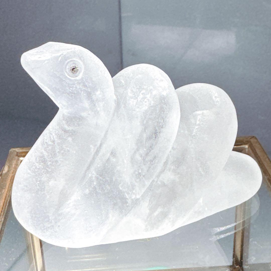 ホワイトスネークダイヤモンド入り手彫り水晶白蛇水晶NO 25-1177