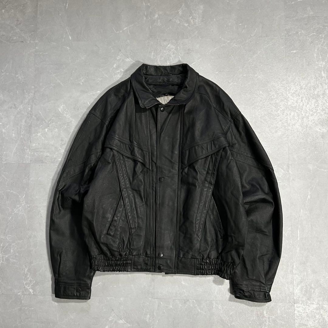 90s OLD レザー ドリズラージャケット スウィングトップ 本革 刺繍 古着