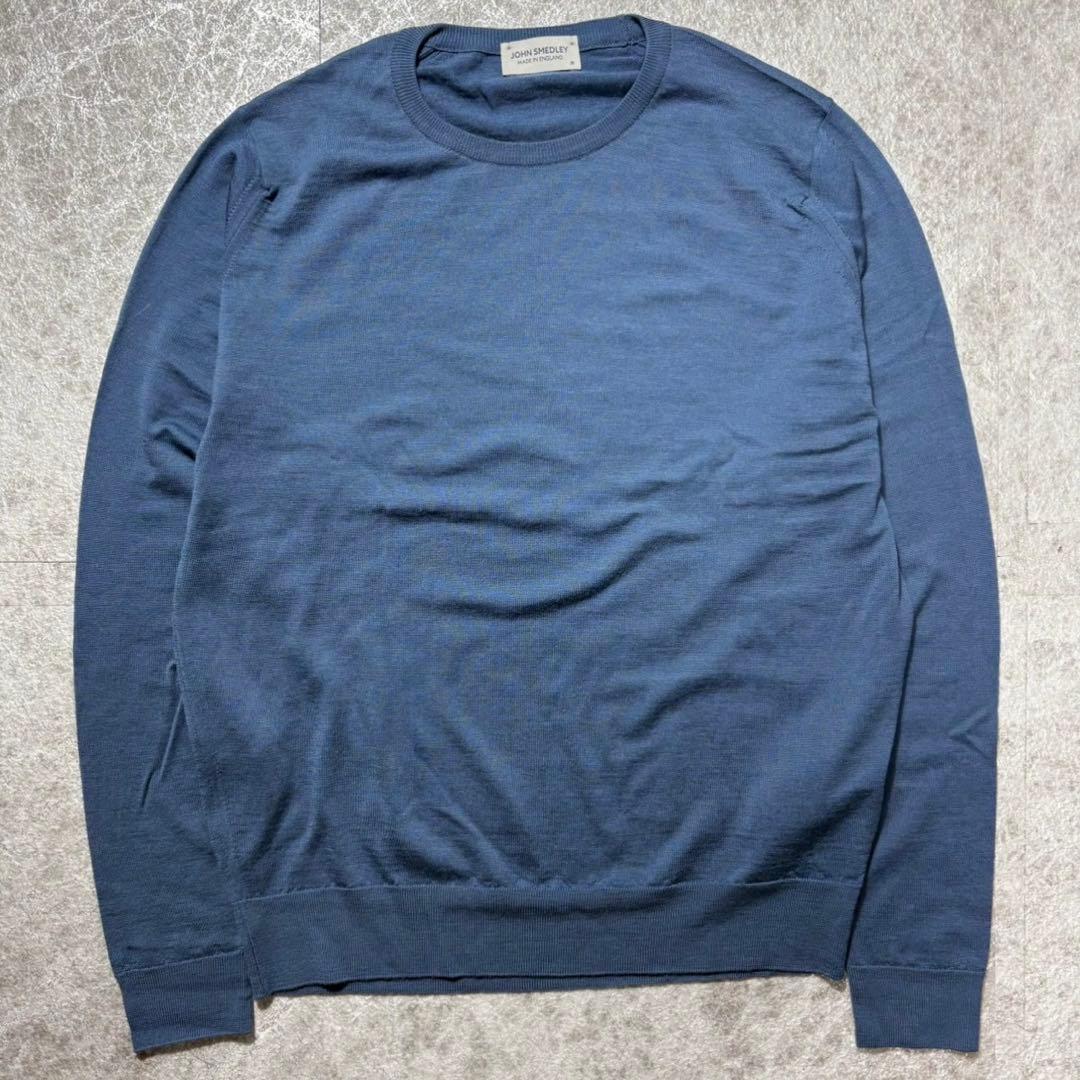美品 ジョンスメドレー ハイゲージ クルーネックニット ブルー M 英国製