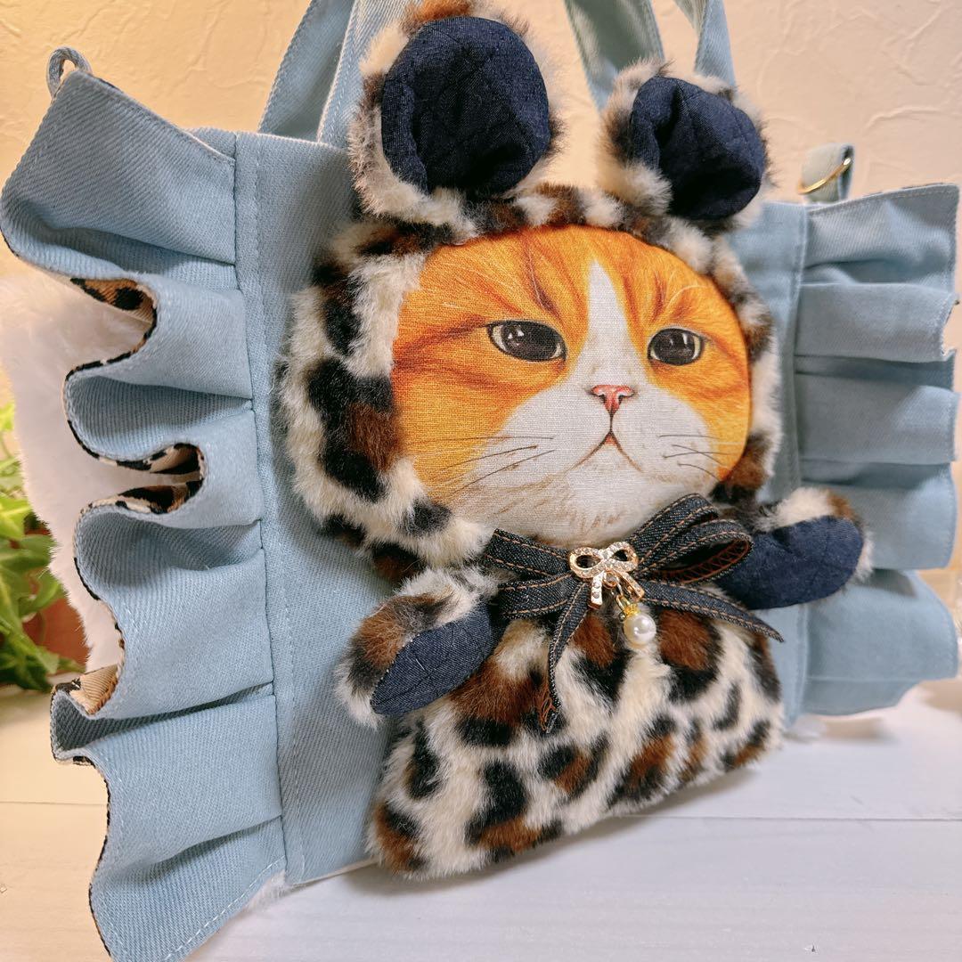 さ*ー様 コヤンイサムチョン♡bigハチワレにゃんこの着ぐるみデニムフリルトート