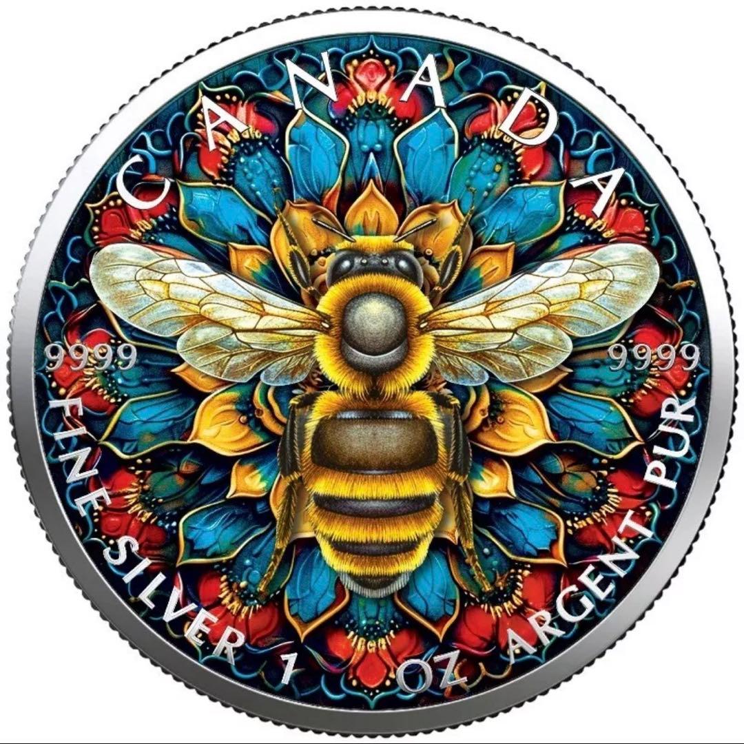 【世界限定100枚】メイプル銀貨 ミツバチ 蜜蜂 曼荼羅 2024 1オンス