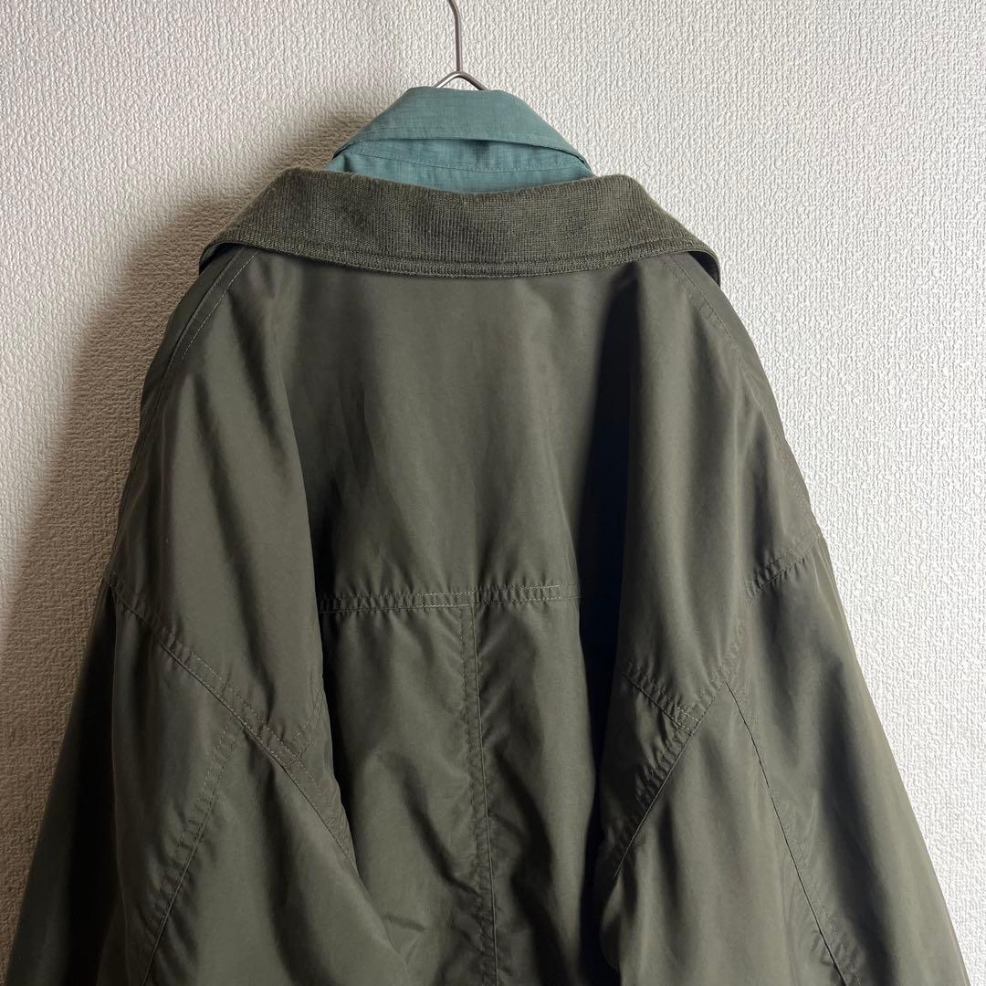 ネクタイシャツスイングトップ　幾何学模様総柄　くすみ色　襟袖切替　レトロ　古着