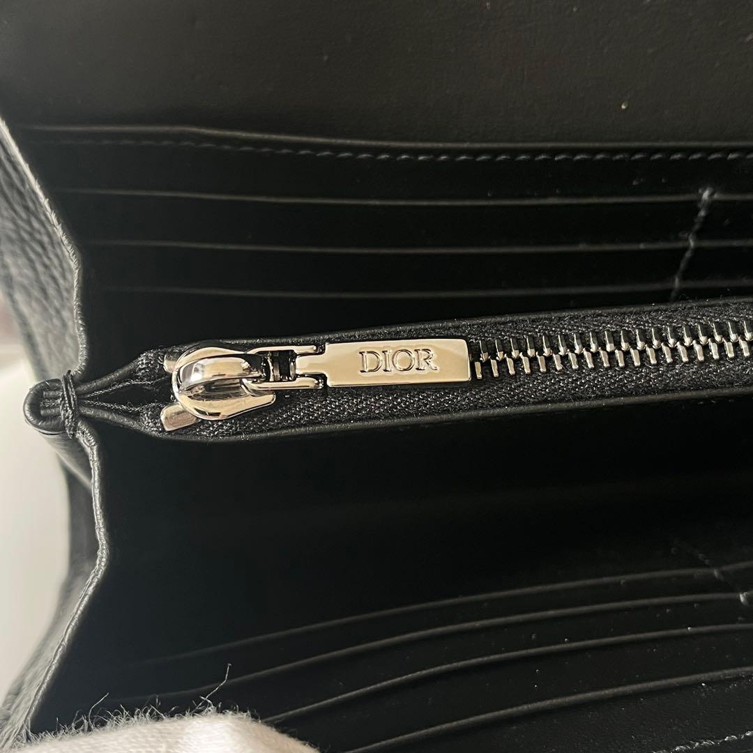 ディオール　ロング フラップ ウォレット　オブリーク　ジャガード　レザー　黒