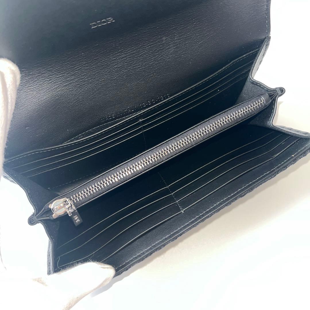ディオール　ロング フラップ ウォレット　オブリーク　ジャガード　レザー　黒