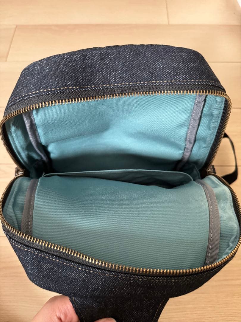 最終値下げ ayanokoji がま口 ボディバッグ デニム×ヒッコリー