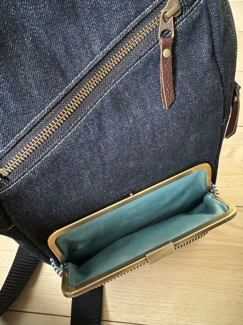 最終値下げ ayanokoji がま口 ボディバッグ デニム×ヒッコリー