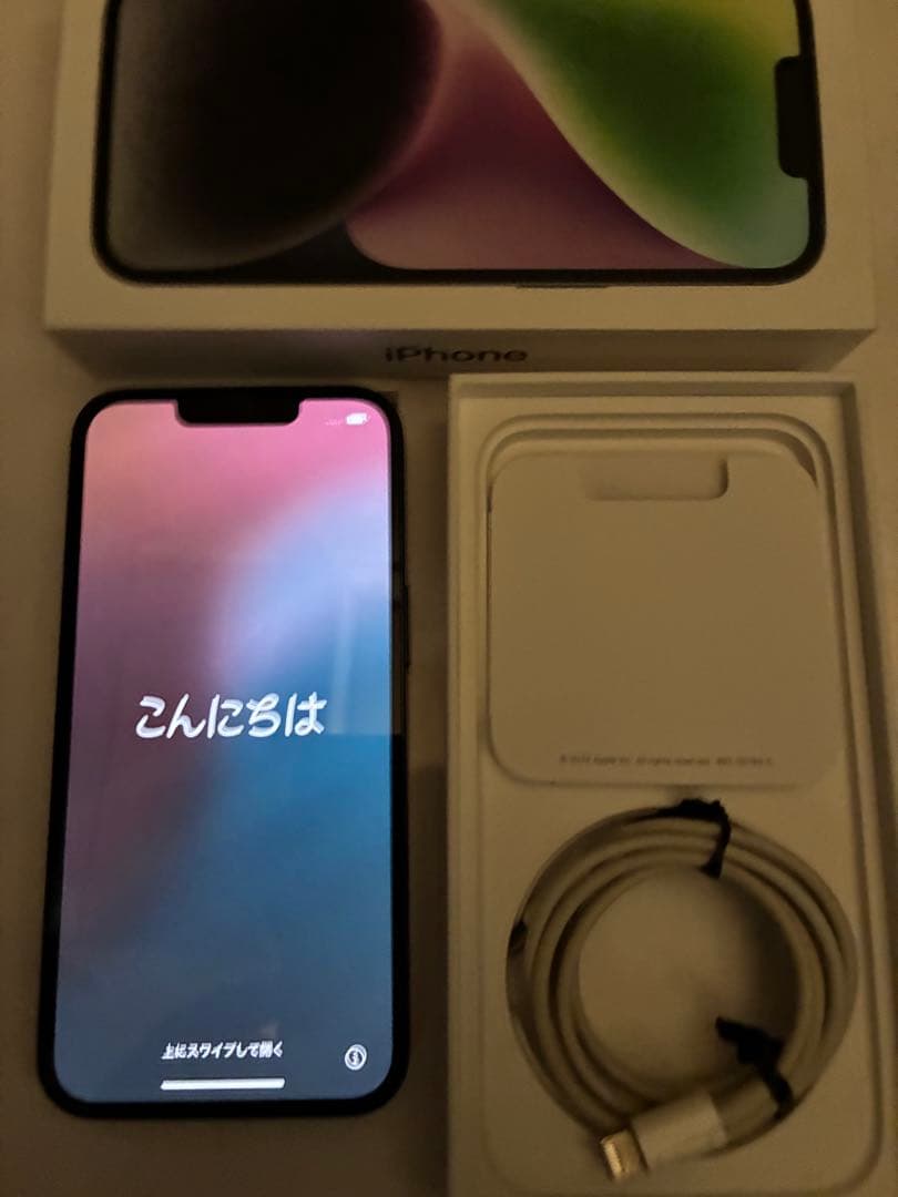 iPhone 14 ミッドナイト128GB、SIMフリー充電ケーブル付で全て正常