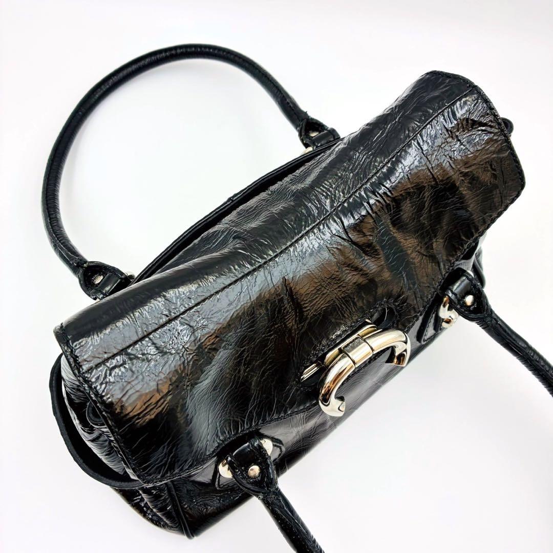 フランチェスコビアジア パテントレザー ハンドバッグ シルバー金具 黒 y2k