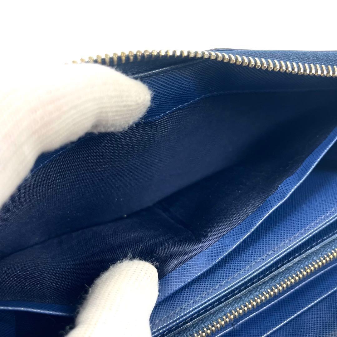 プラダ　長財布　ロゴプレート　サフィアーノ　ラウンドファスナー　バイカラー　美品