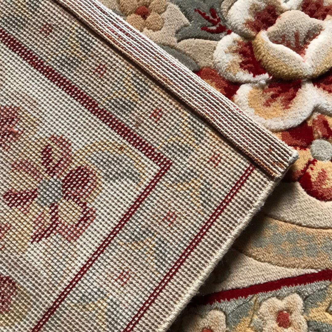 花柄 和風 ラグ ラグマット 段通 絨毯169×241cm ベージュ