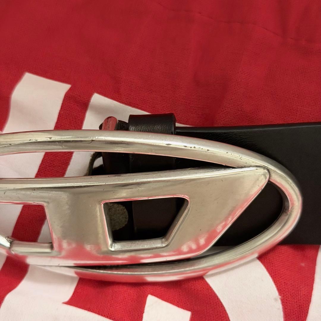 DIESEL 黒レザーベルト 楕円バックル 正規品