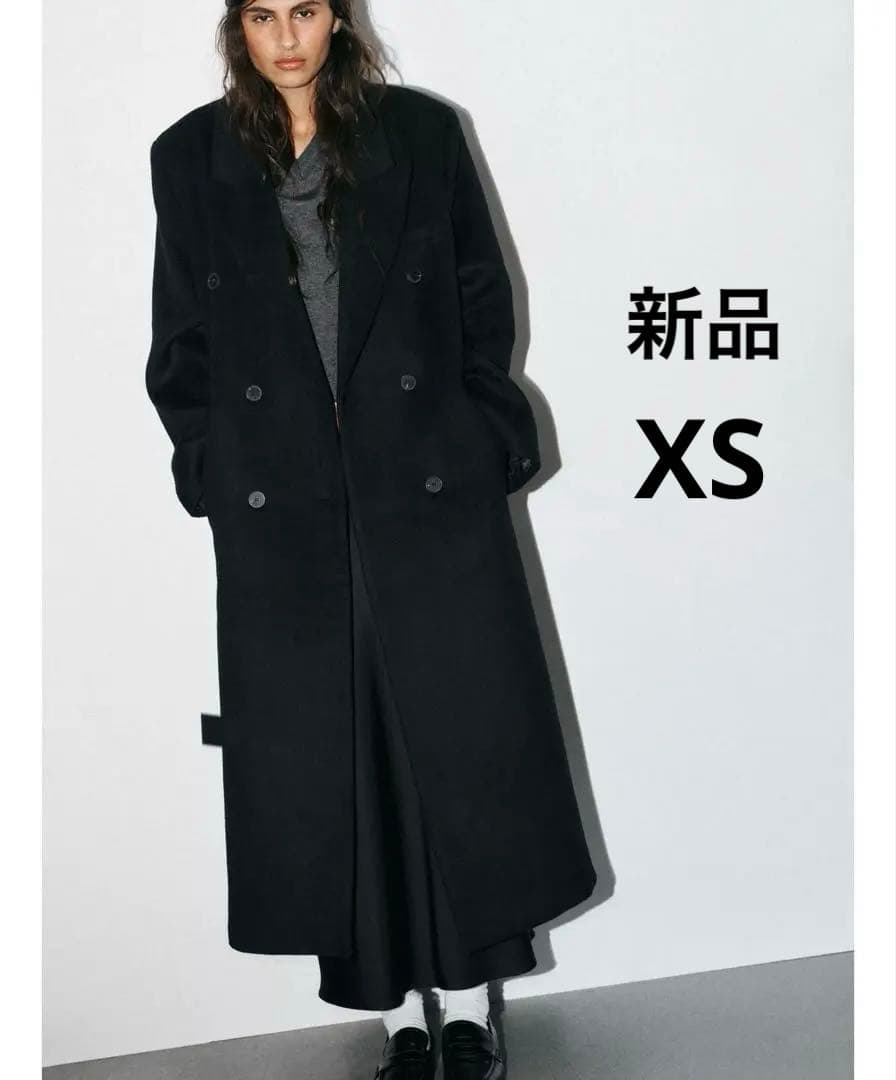 新品 ZARA ウール混紡エクストラロングコート XSサイズ ブラック 黒