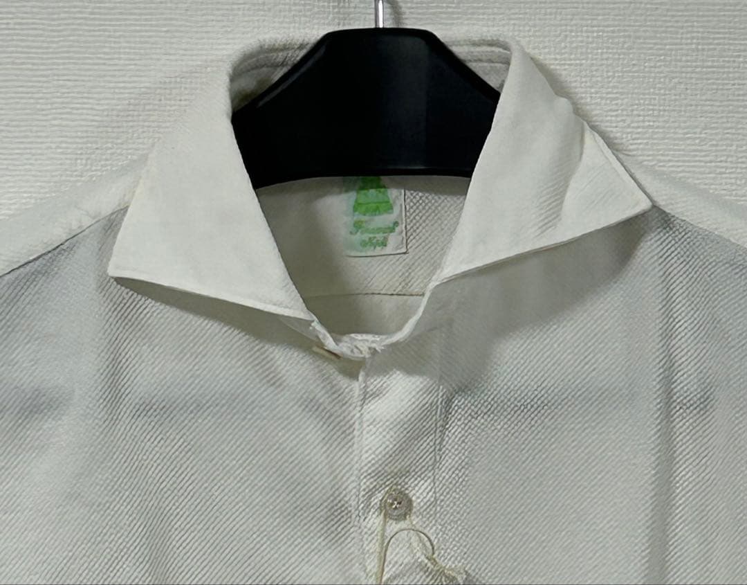 フィナモレ　ホリゾンタルカラー　ホワイト　長袖シャツ