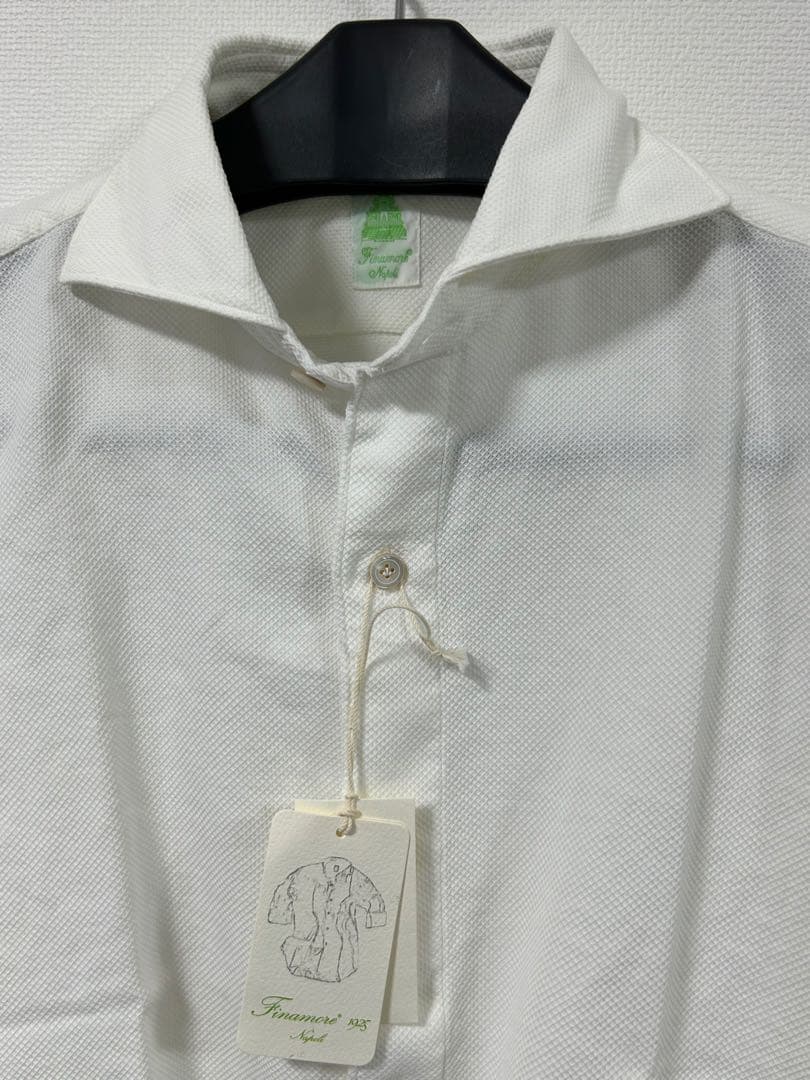 フィナモレ　ホリゾンタルカラー　ホワイト　長袖シャツ