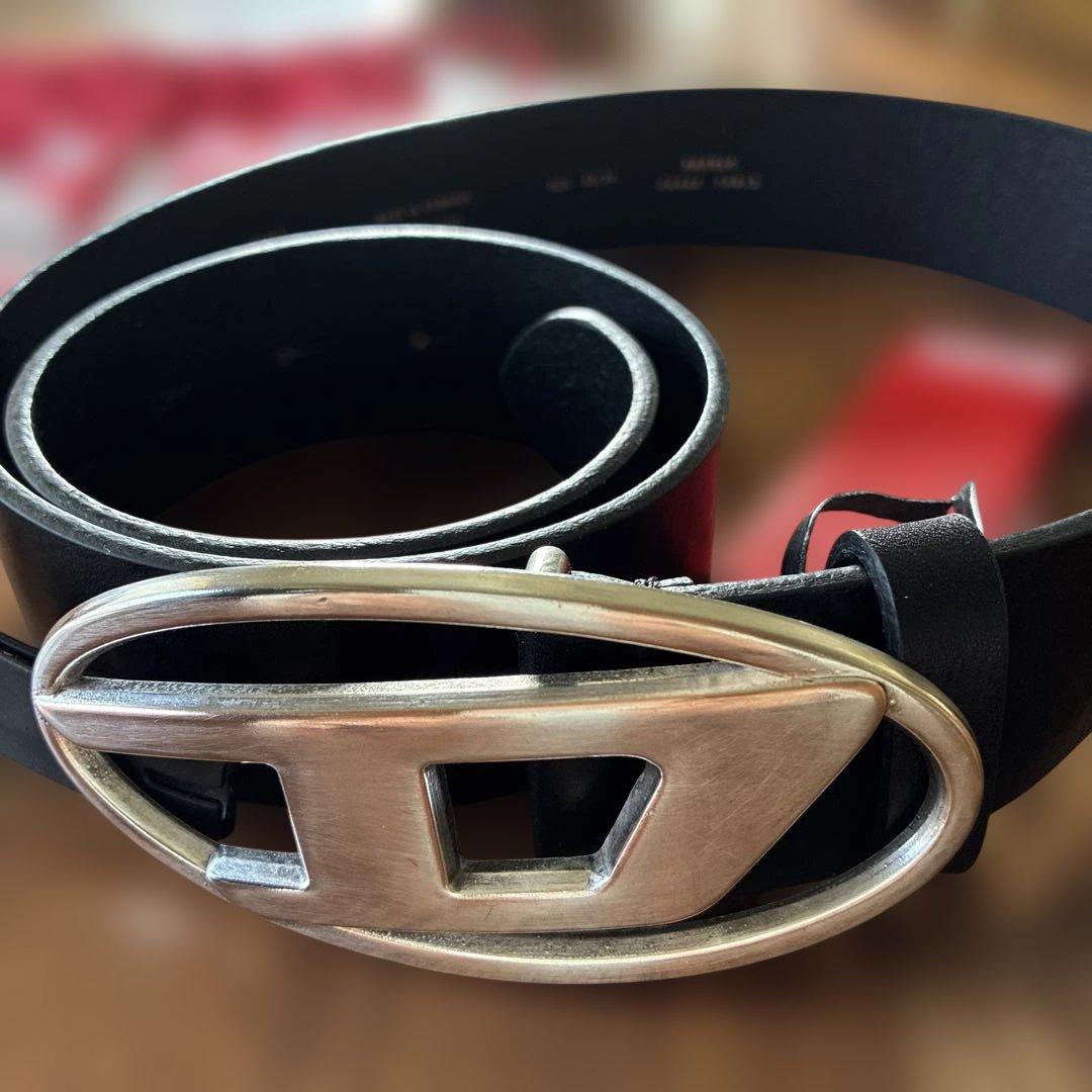 DIESEL 1DR オーバルDロゴベルトブラックレザー85cm