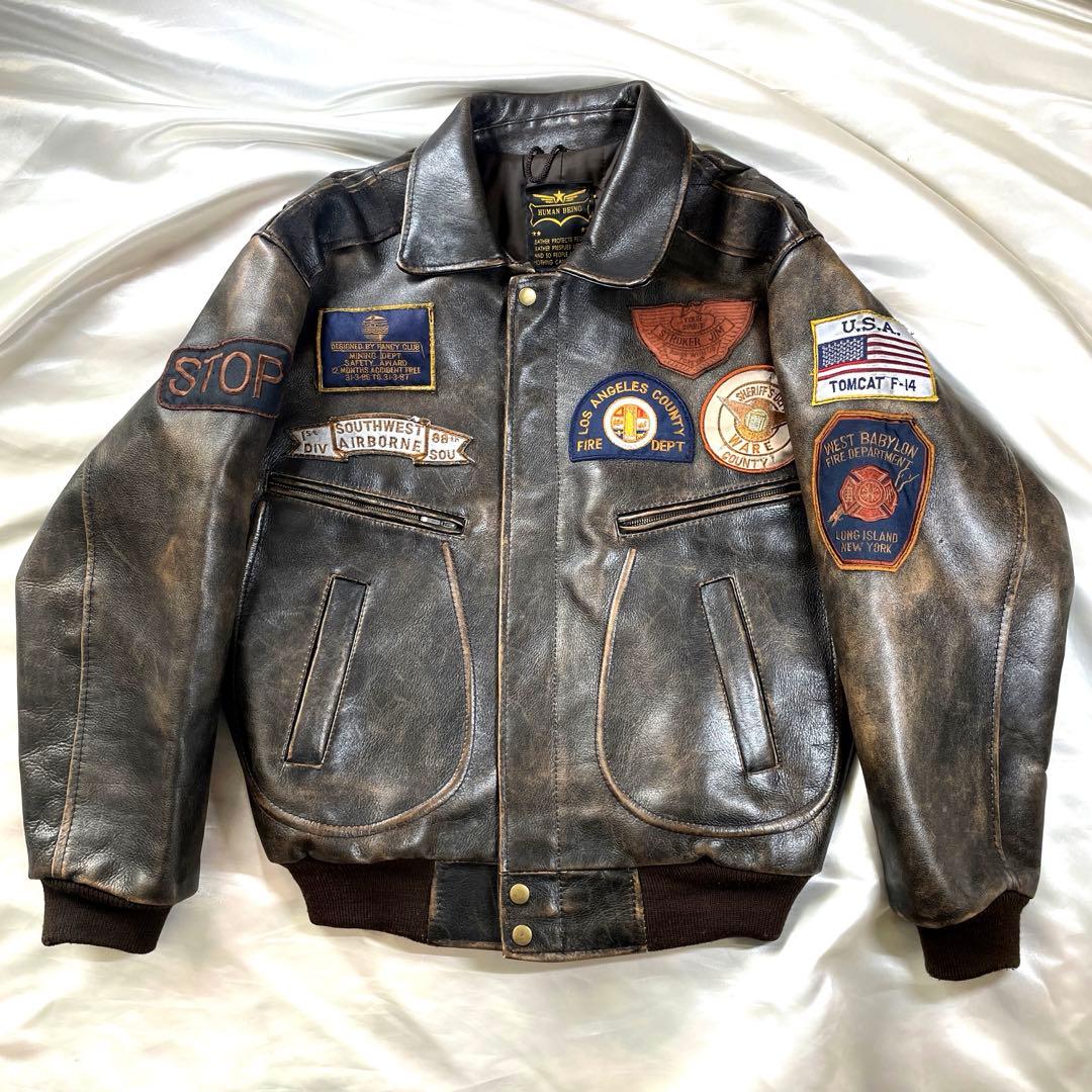 希少　HUMAN BEING レザー　A-2フライトジャケット　38 ブラウン