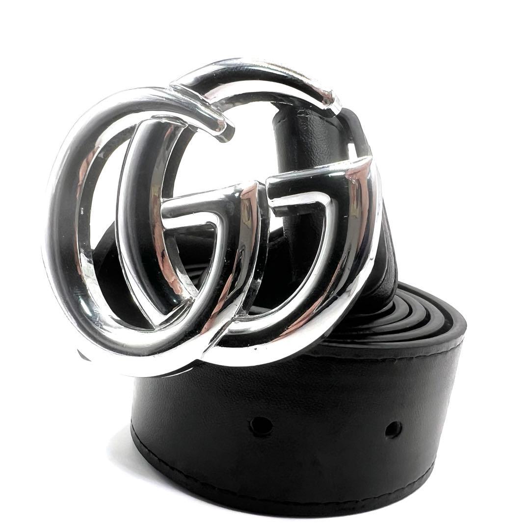 極美品✨GUCCI ベルト 黒 マーモント シルバー金具 ダブルG