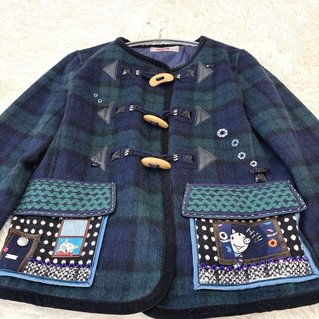 OLLEBOREBLA チェック柄 ダッフルコート風 ウール混 ジャケット