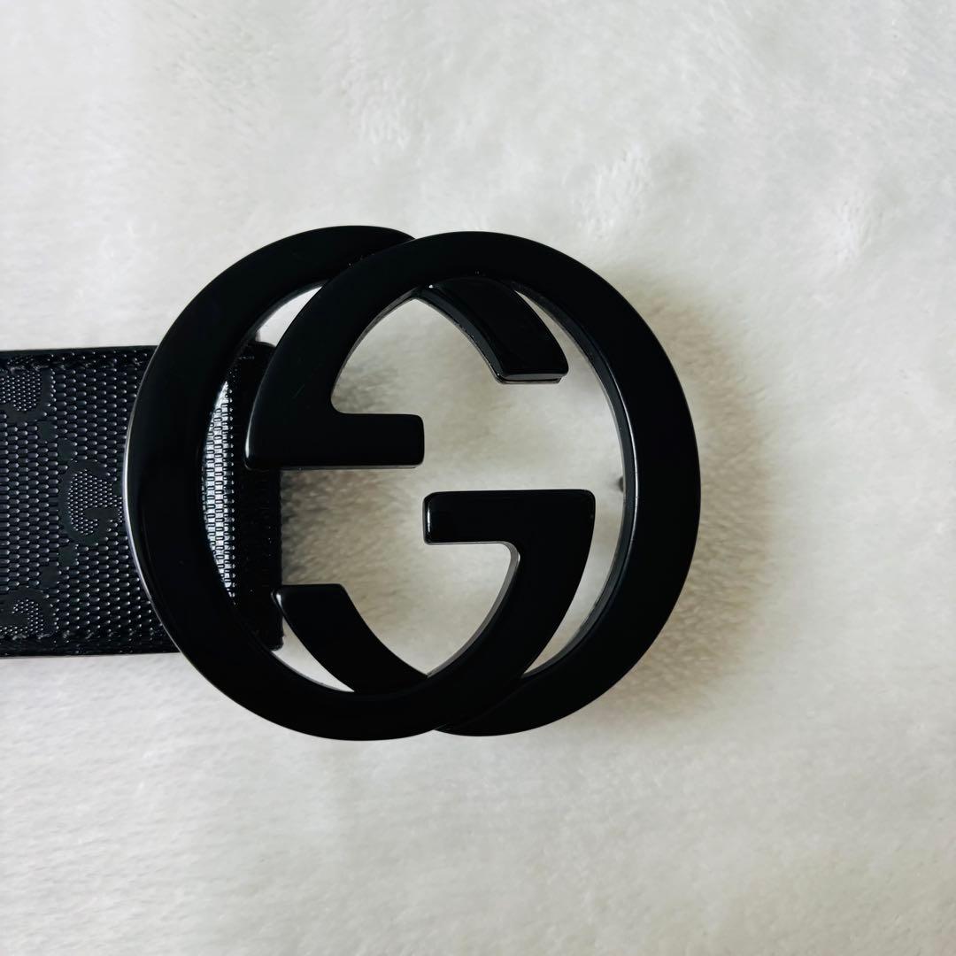 【特別価格】年末年始限定GUCCI GG柄ベルト 黒×黒ロゴ 90サイズ メンズ