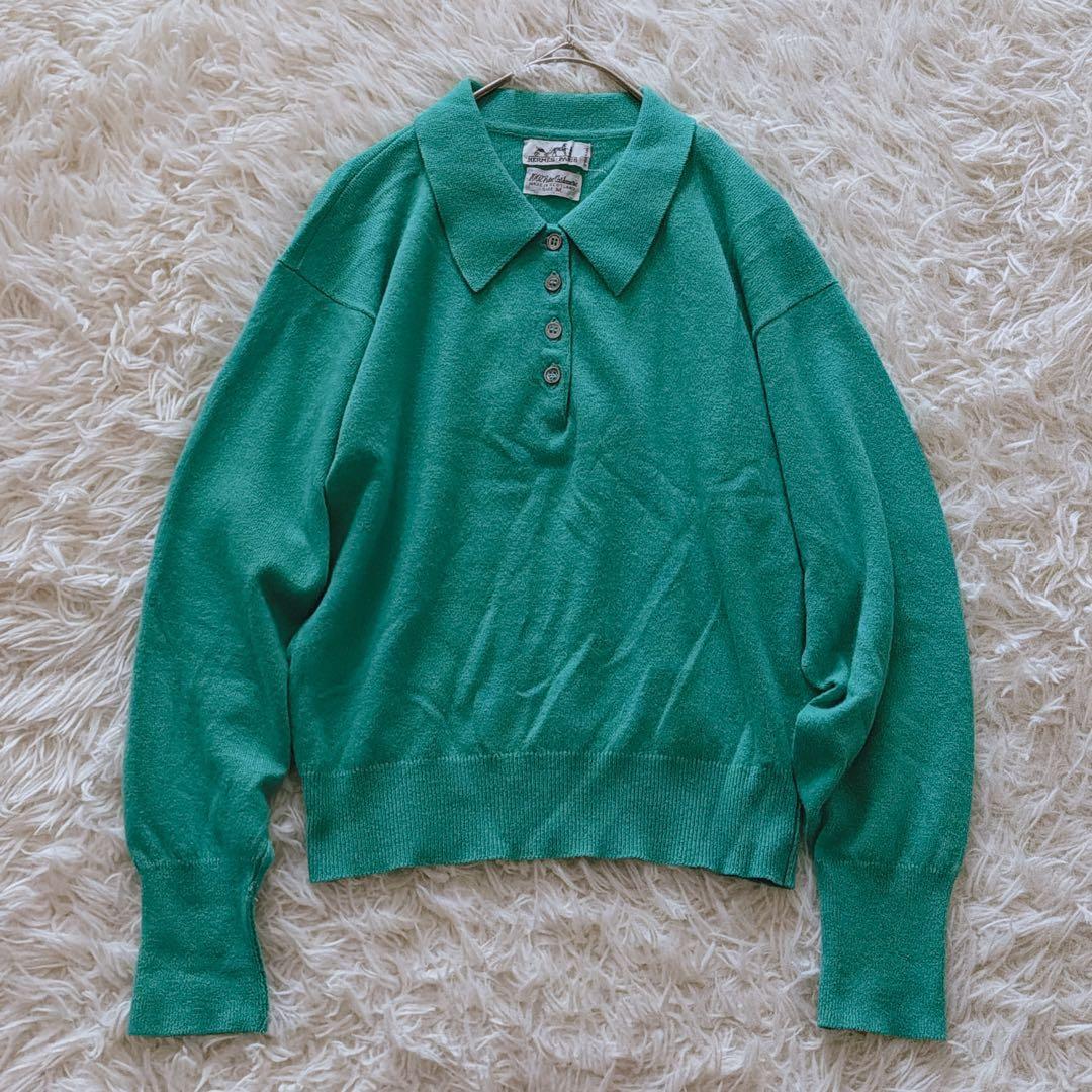 HERMÈS エルメス ピュアカシミヤ100％ ポロニット 襟付き Mサイズ 緑