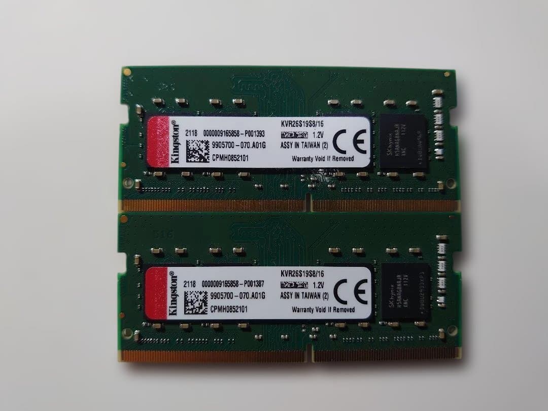 メモリー Kingston 32(16*2)GB DDR4 SODIMM 2666MHz