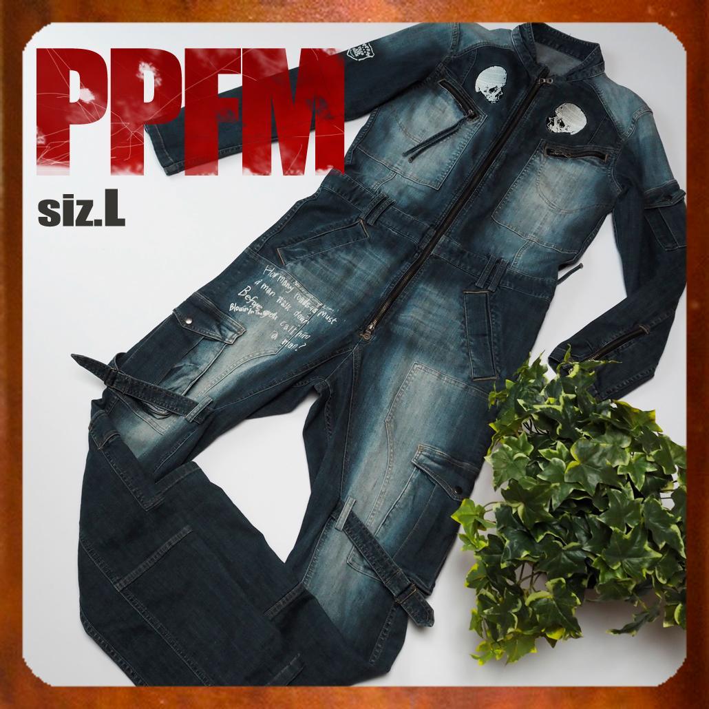 PPFM ARCHIVE Y2K スカル刺繍ボンテージデニムつなぎ 00s L