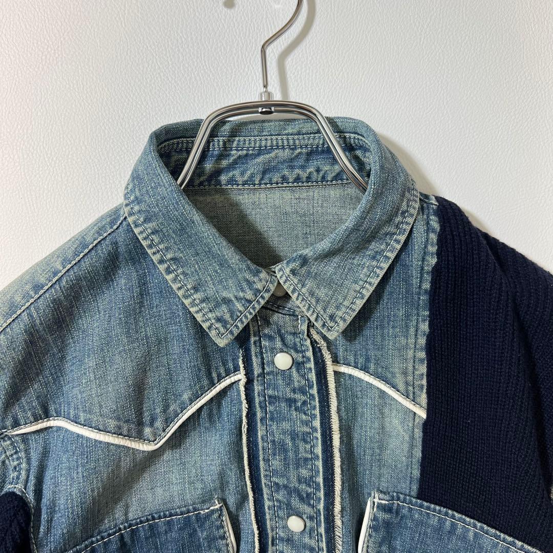 3340【美品】サカイ　ドッキングデニムシャツ リブニット　異素材　インディゴ