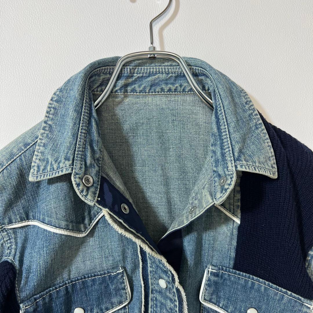 3340【美品】サカイ　ドッキングデニムシャツ リブニット　異素材　インディゴ