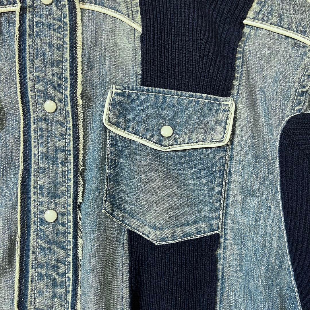 3340【美品】サカイ　ドッキングデニムシャツ リブニット　異素材　インディゴ