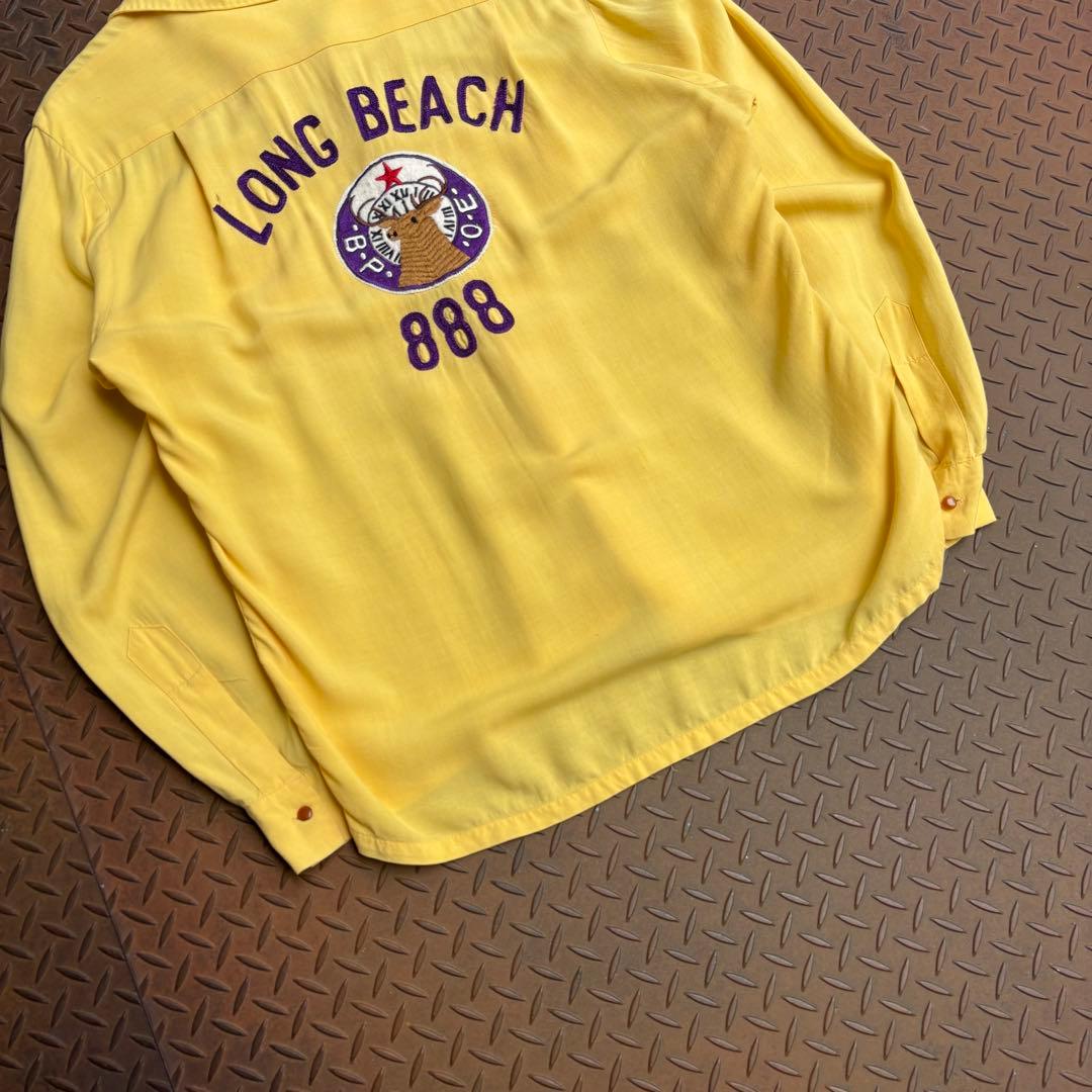 50s US VTG レーヨンシャツ 開襟 フラップ チェーン ハンドステッチ