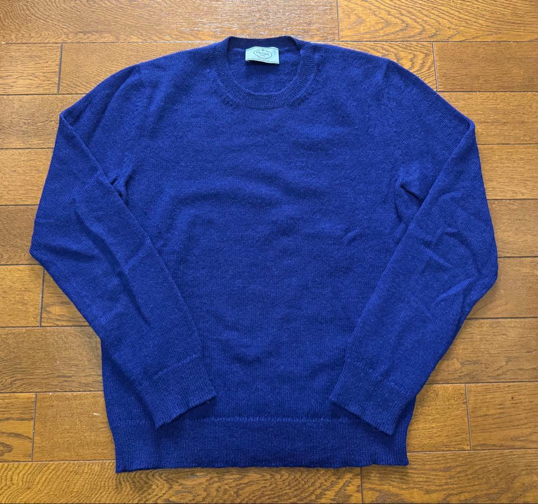PRADA アルパカ クルーネックニット ブルー サイズ46