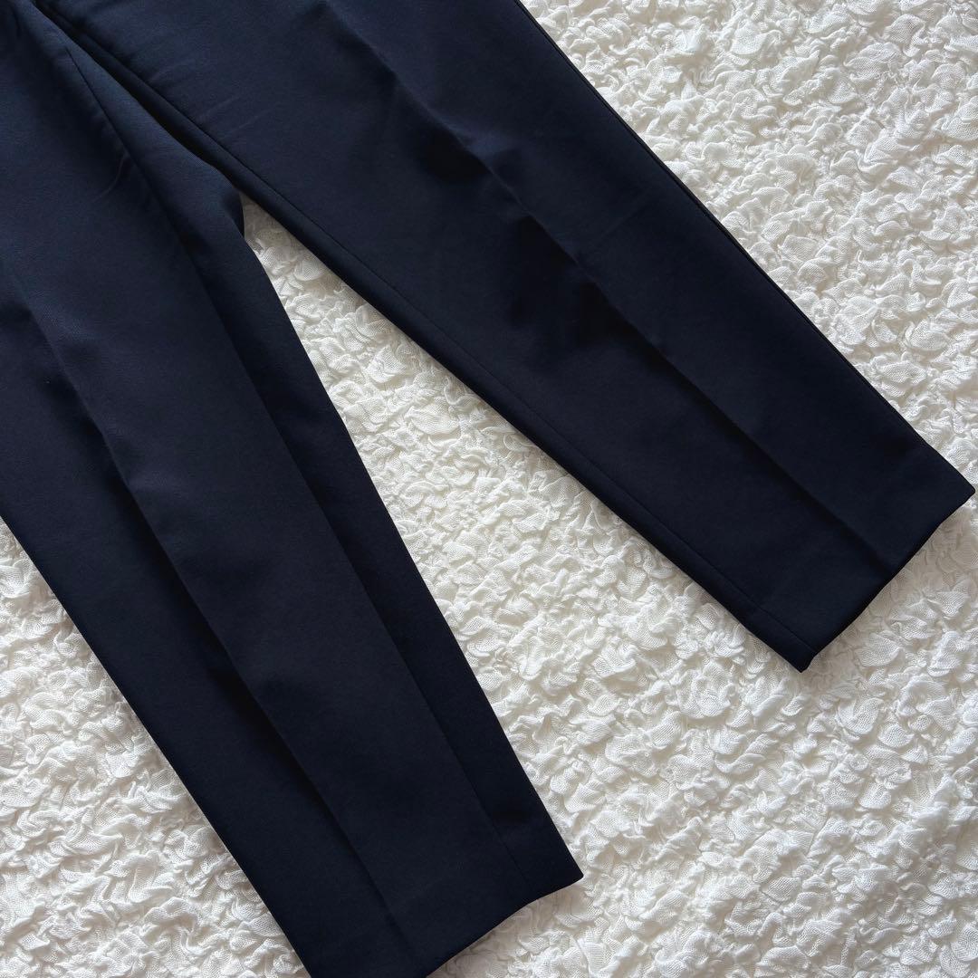 プラステ パンツスーツ セットアップ 2点セット ノーカラー 洗える M／S 紺