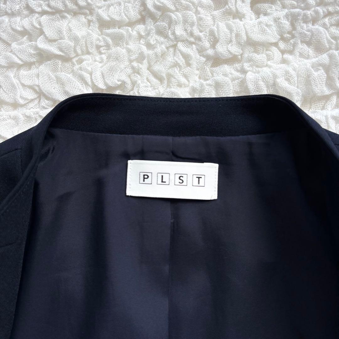 プラステ パンツスーツ セットアップ 2点セット ノーカラー 洗える M／S 紺