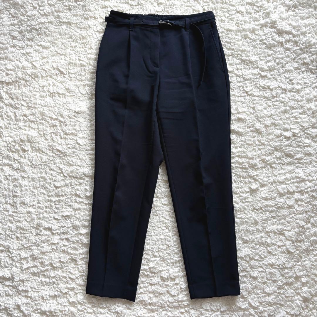 プラステ パンツスーツ セットアップ 2点セット ノーカラー 洗える M／S 紺