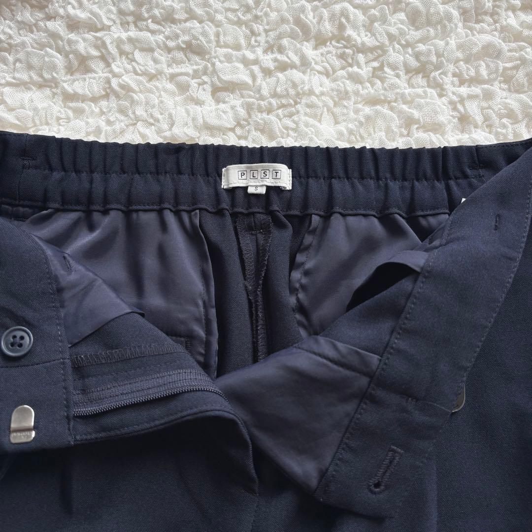 プラステ パンツスーツ セットアップ 2点セット ノーカラー 洗える M／S 紺