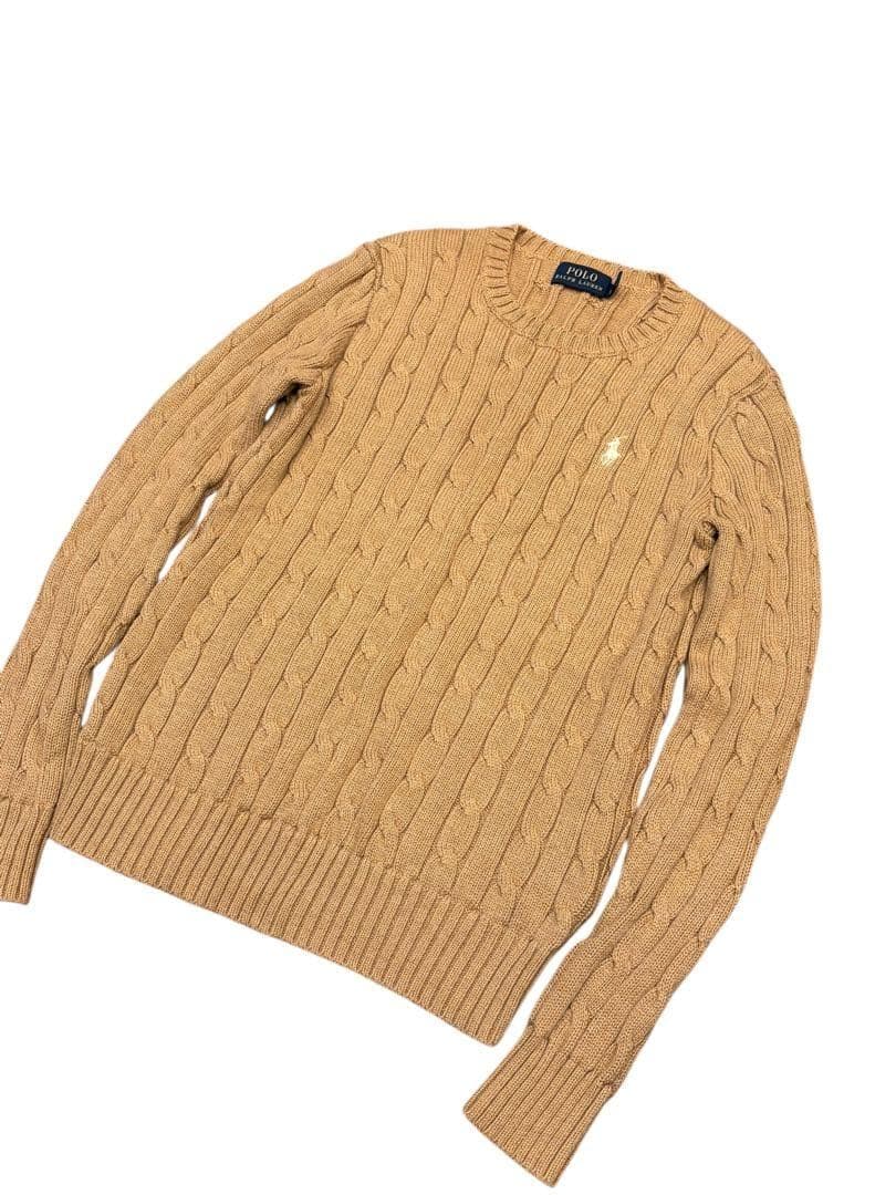 【極美品】ポロラルフローレン大人気カラーコットンケーブルセーター ホワイトポニー