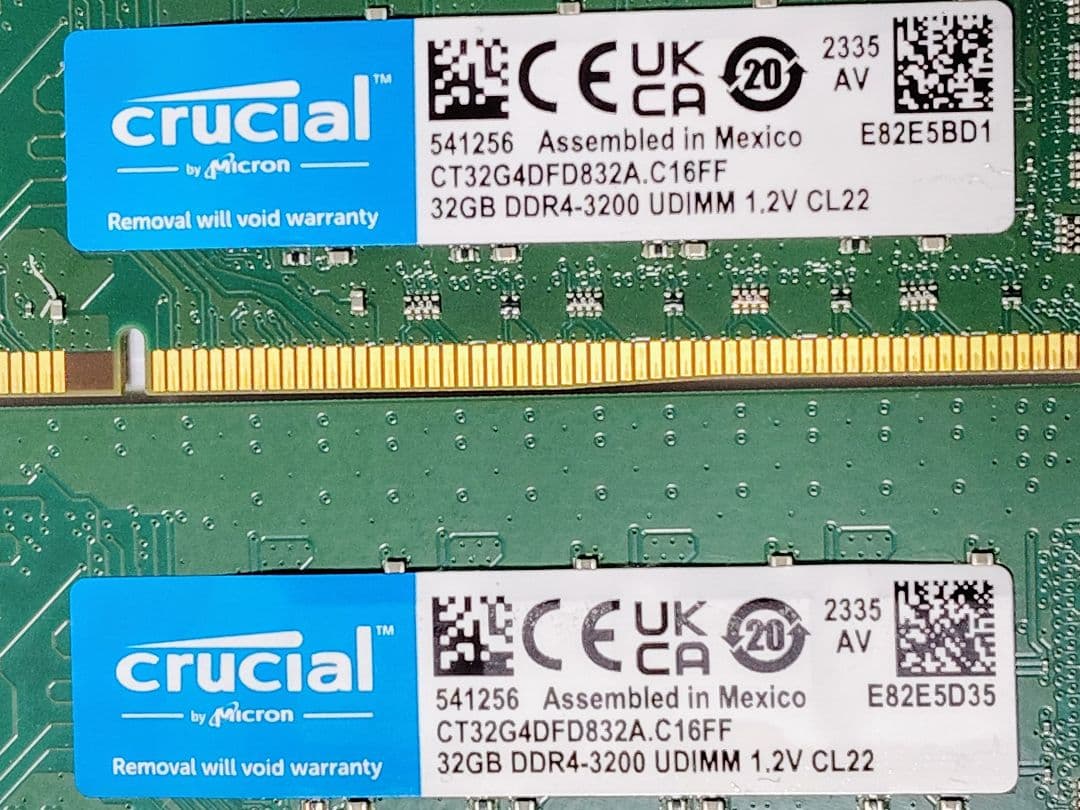 Crucial DDR4-3200 64GB（32GB×2）実働品