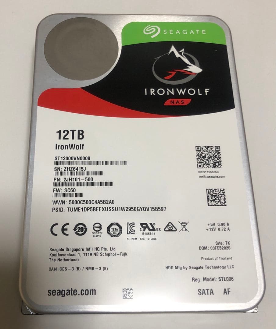 外付けハードディスク・ドライブ Seagate IronWolf 12TB HDD ZHZ6415J